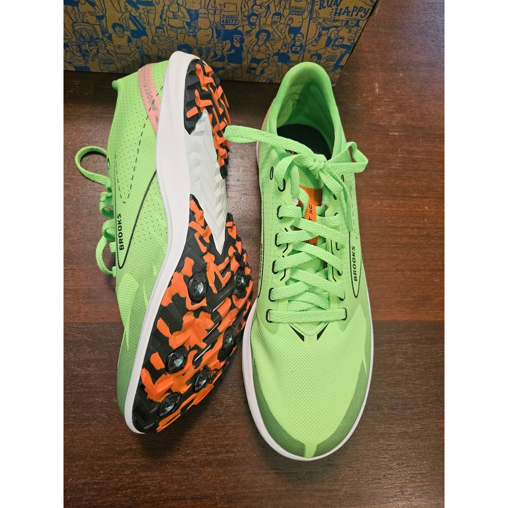 Brooks Draft XC Running Shoes Womens 7 Guys 5.5 Neon Green Orange Speed Spikes